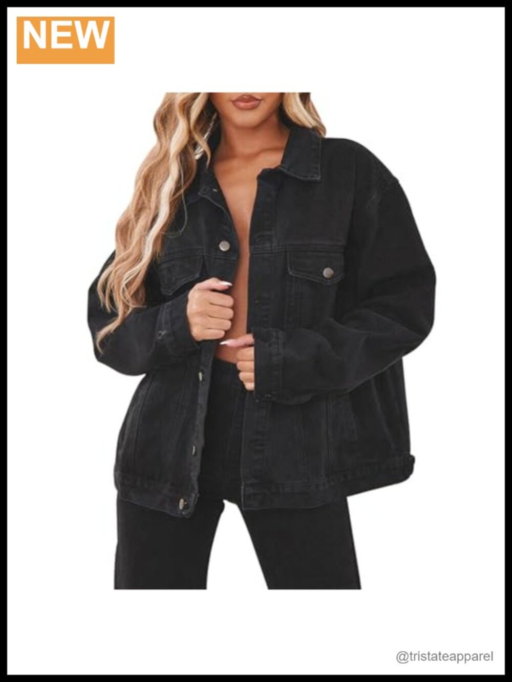 Oversized Long Sleeve Denim Jean Jacket Button Up Pockets
